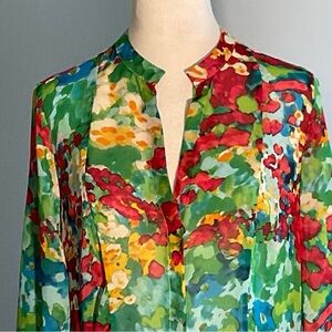 Chenault Floral Tunic Blouse | Boho Art Print Swing Top Size S